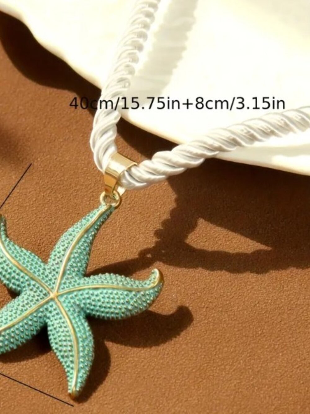 Beach Style Blue Starfish Pendant Rope Necklace Gold-tone Accents - Picture 5 of 11